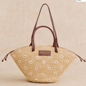 ISO Sezàne Justine Embroidered Flower
Raffia Basket Tote Bag